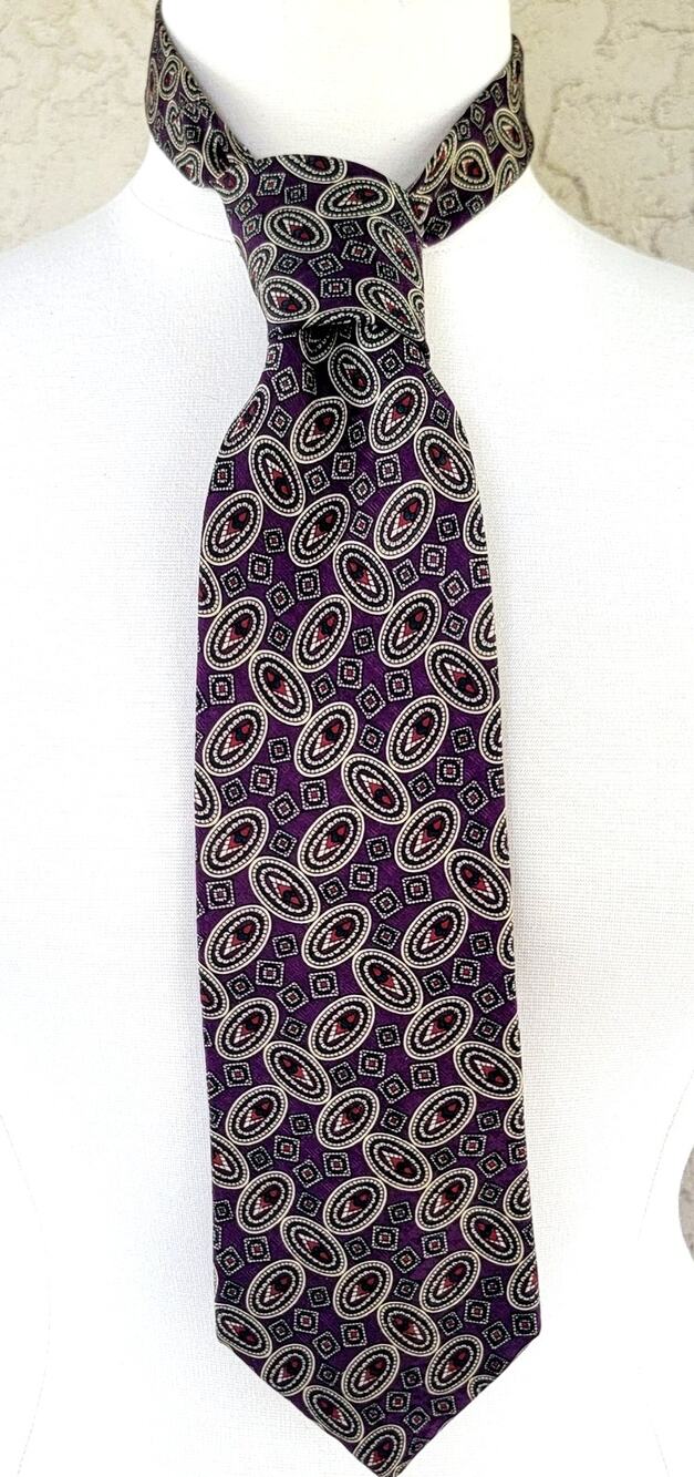 Vintage Burberrys of London Silk Tie Purple Teal Geometric Necktie USA Made